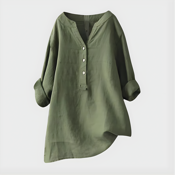 Nikki – Elegante V-Ausschnitt-Bluse aus Baumwoll-Leinen-Mix