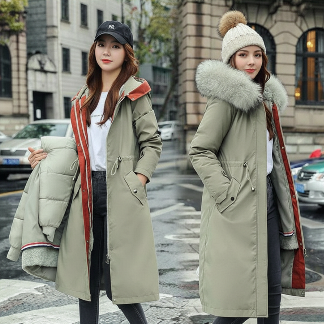 Fionna – Damen-Winterjacke mit Kapuze und weichem Fellkragen