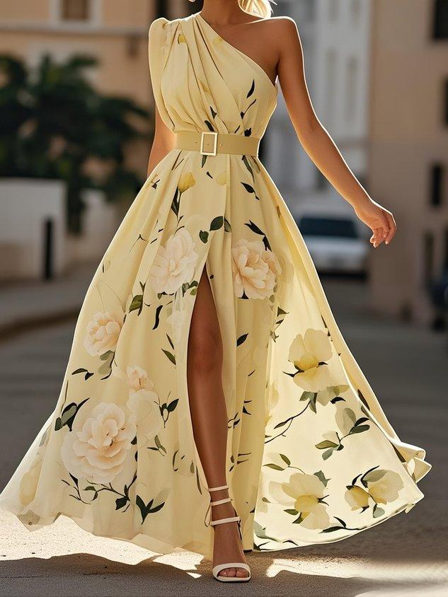Erica - Hellgrünes Maxikleid mit Blumenmuster