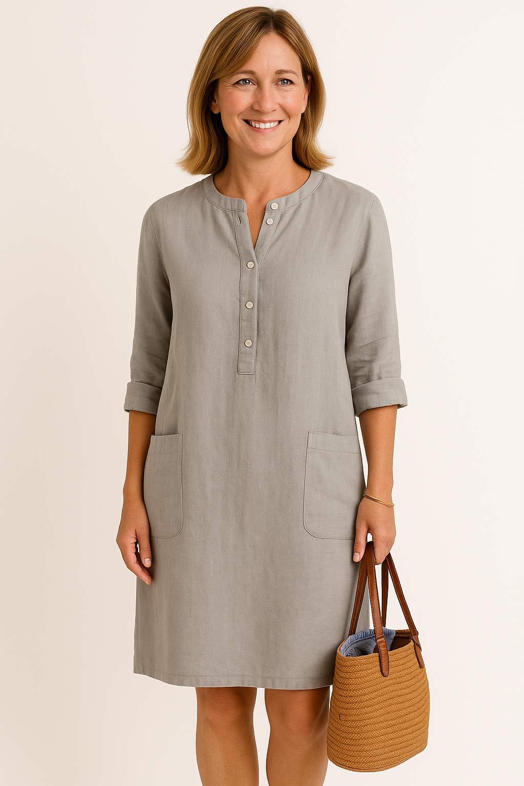 Lena – Langarm-Leinenkleid