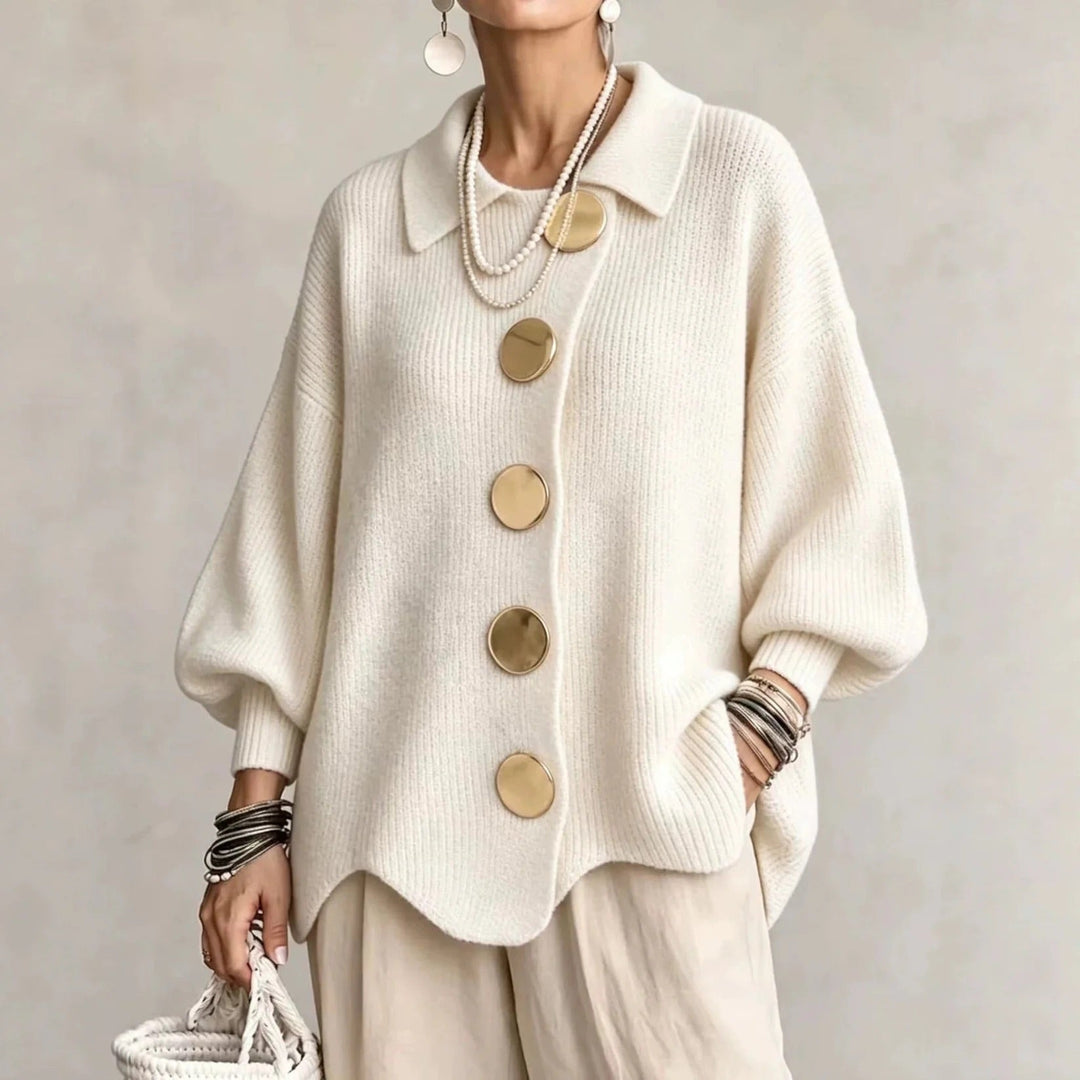 Karina - Oversize-Strickjacke mit Kragen und Knöpfen