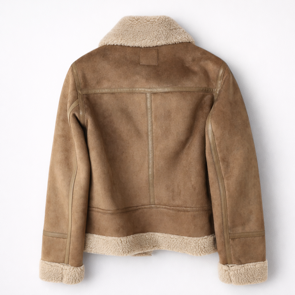 Aurelia – Fliegerjacke aus Veloursleder mit Lammfellbesatz