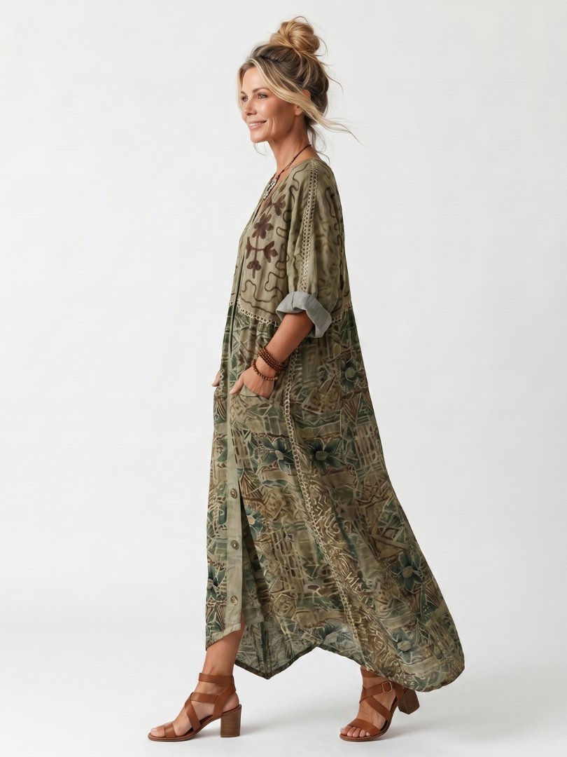 Narmi - Oversize-Maxikleid mit Knopfleiste