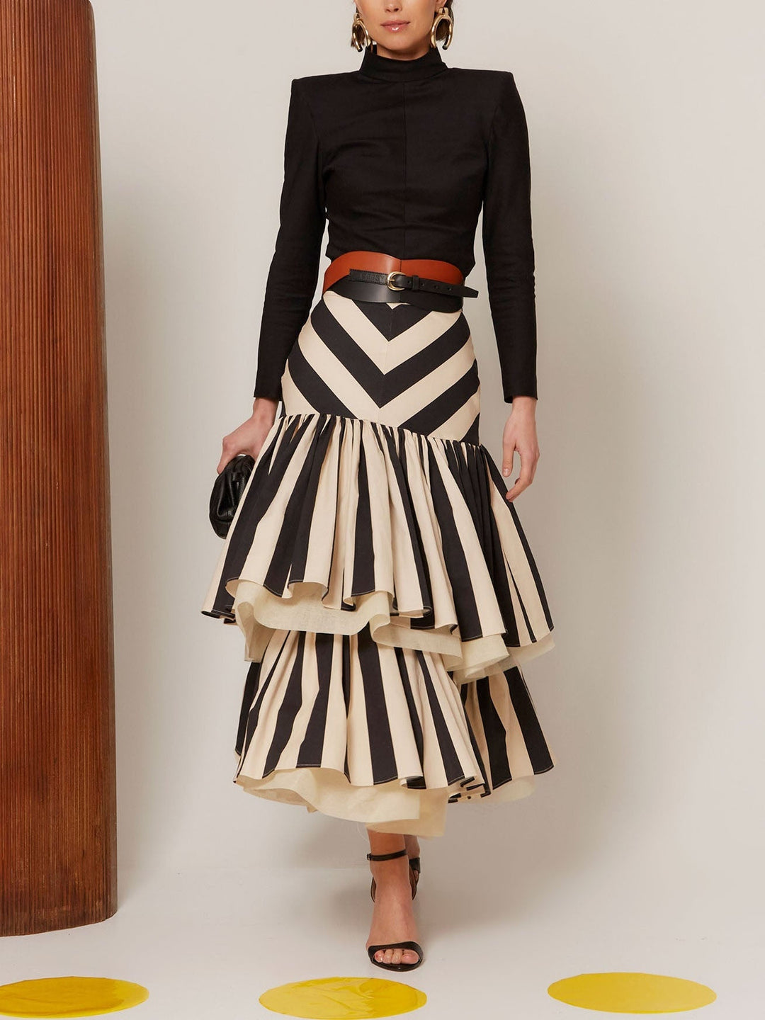 Rachel - Chevron-Stufenrock in Midi-Länge