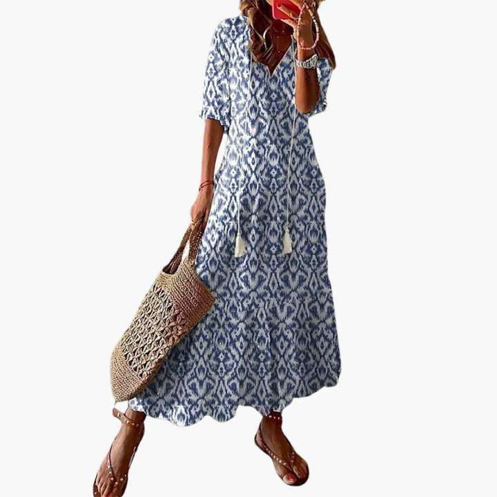 Emma | Boho Vintage Sommerkleid mit V-Ausschnitt