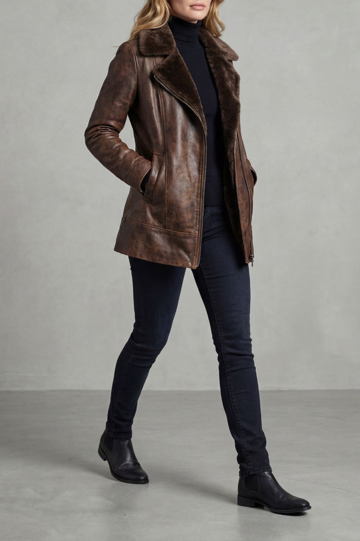 Raine – Lederjacke mit Lammfellfutter