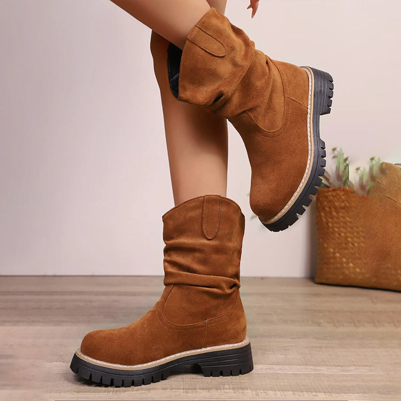 Sloane – Plateau-Stiefel aus Veloursleder im Martin-Stil