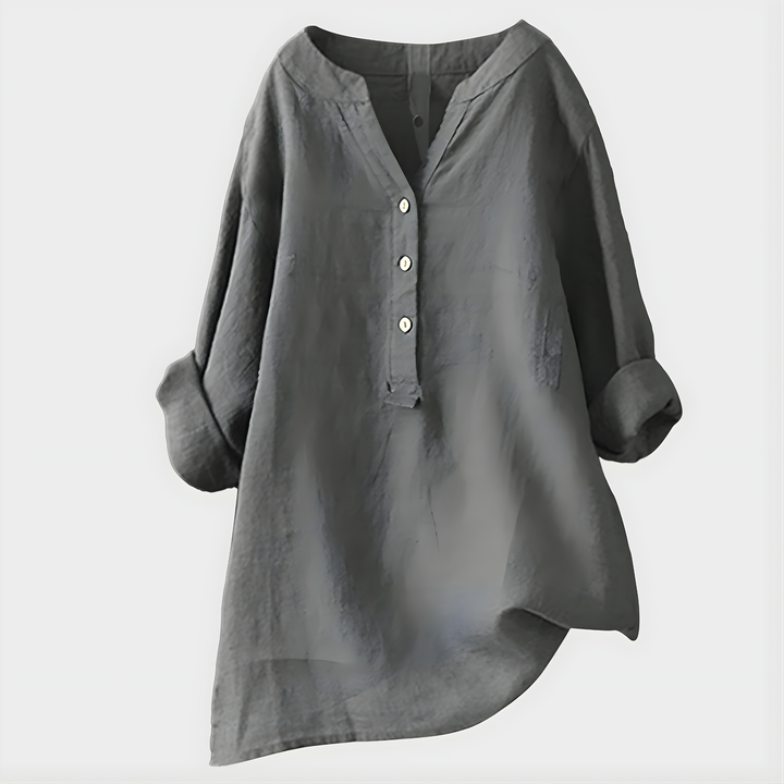 Nikki – Elegante V-Ausschnitt-Bluse aus Baumwoll-Leinen-Mix