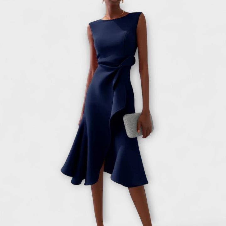Maris – Asymmetrisches Midi-Kleid in Drapierung-Optik