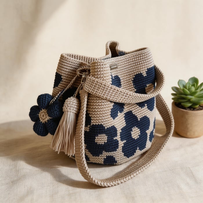 Livia - Handgefertigte Häkel-Tragetasche mit Blumenmuster