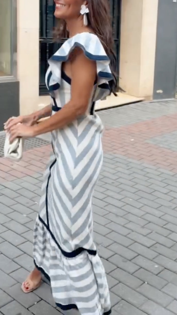 Flora – Fließendes Retro-Maxikleid mit Streifenmuster