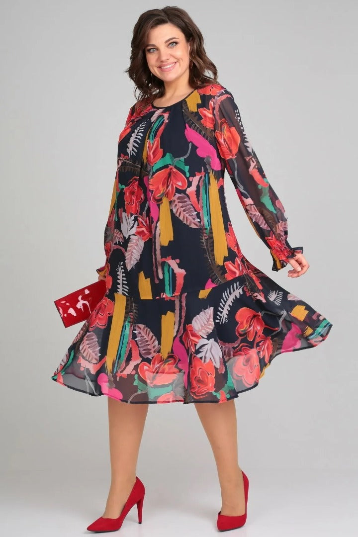 Flora – Modernes Midikleid mit Blumenmuster