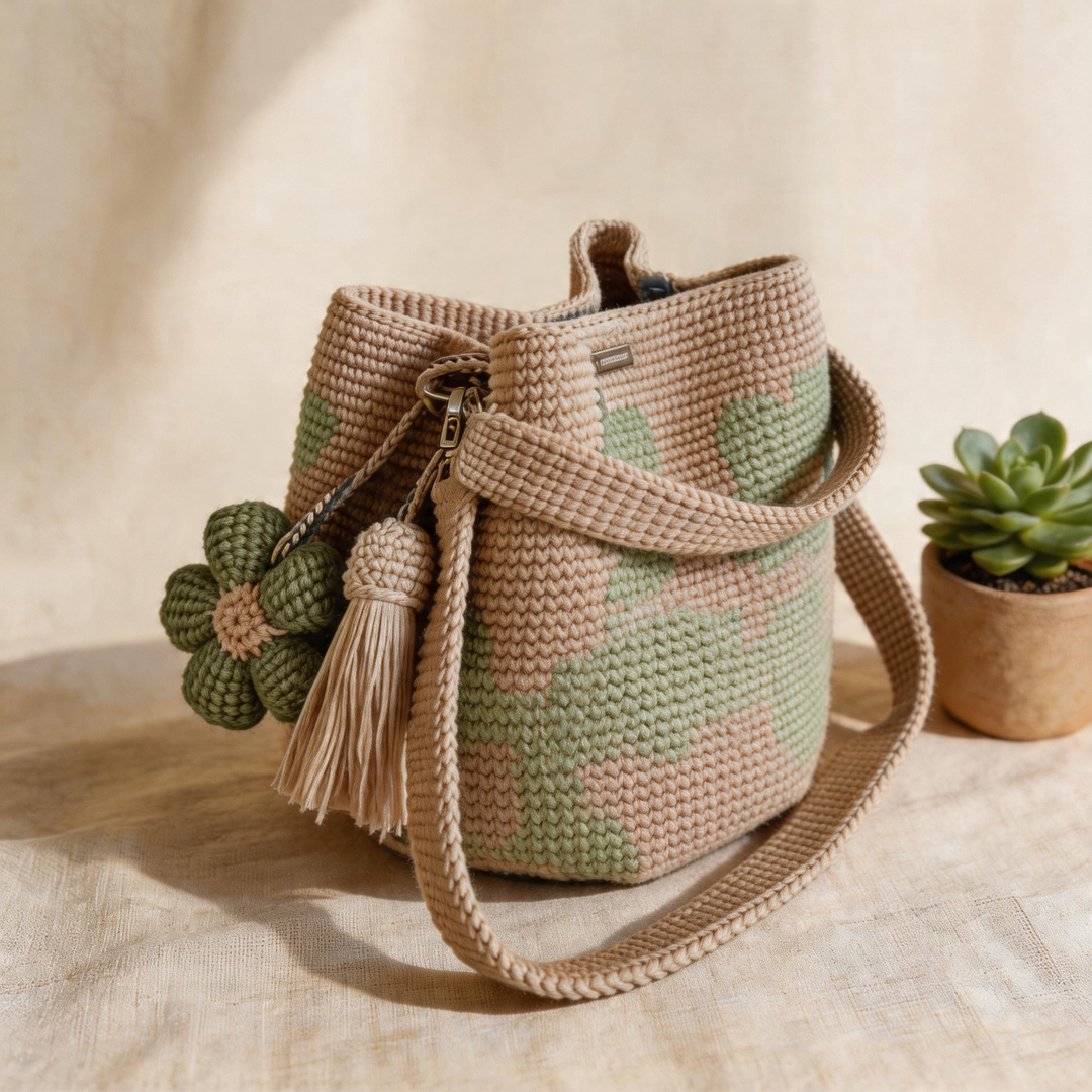 Livia - Handgefertigte Häkel-Tragetasche mit Blumenmuster