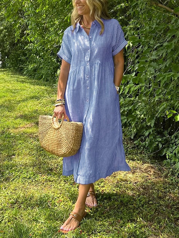 Anjie – Geknöpftes Baumwoll-Maxikleid