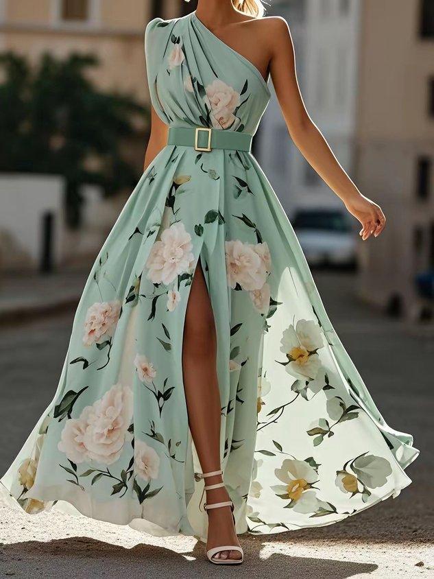Erica - Hellgrünes Maxikleid mit Blumenmuster