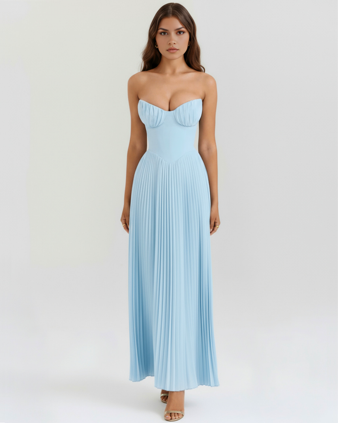 Sammie – Maxikleid mit Falten in Ozeanblau