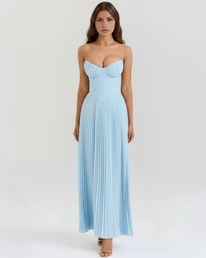 Sammie – Maxikleid mit Falten in Ozeanblau