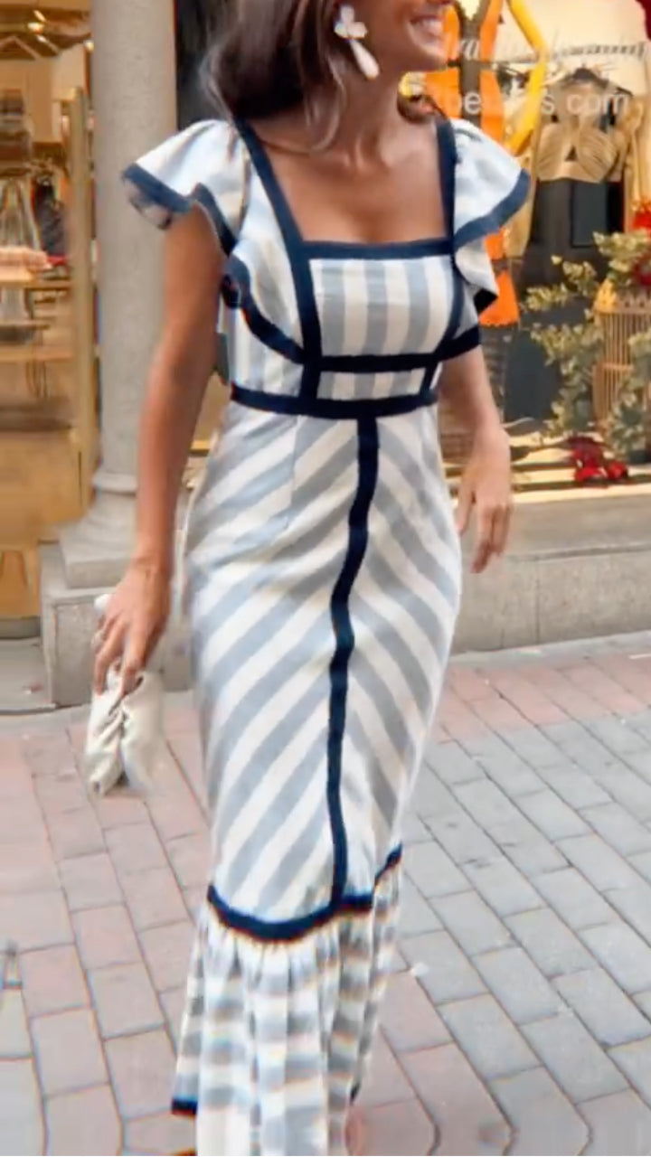 Flora – Fließendes Retro-Maxikleid mit Streifenmuster