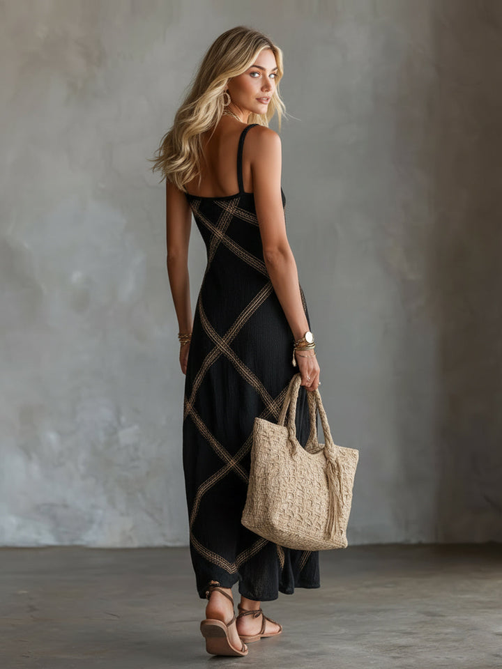 Paulia - Geometrisches Maxikleid mit quadratischem Ausschnitt