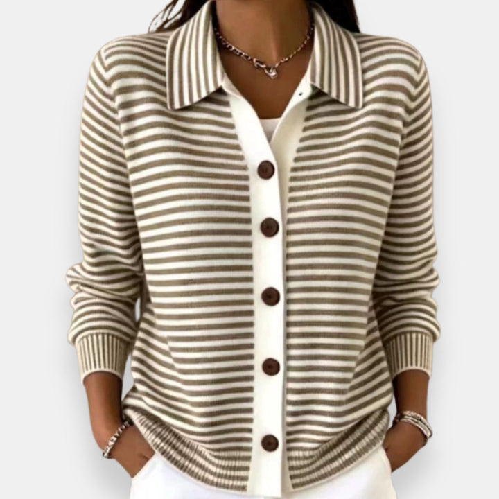 Jamie – Gestreifte Knopf-Strickjacke