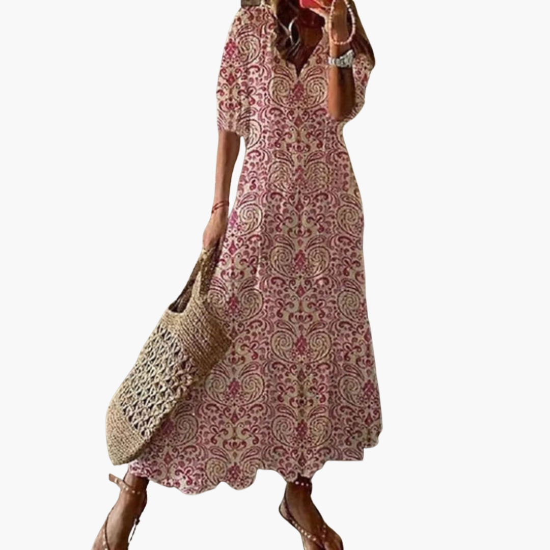 Mia | Boho-Vintage-Sommerkleid mit V-Ausschnitt