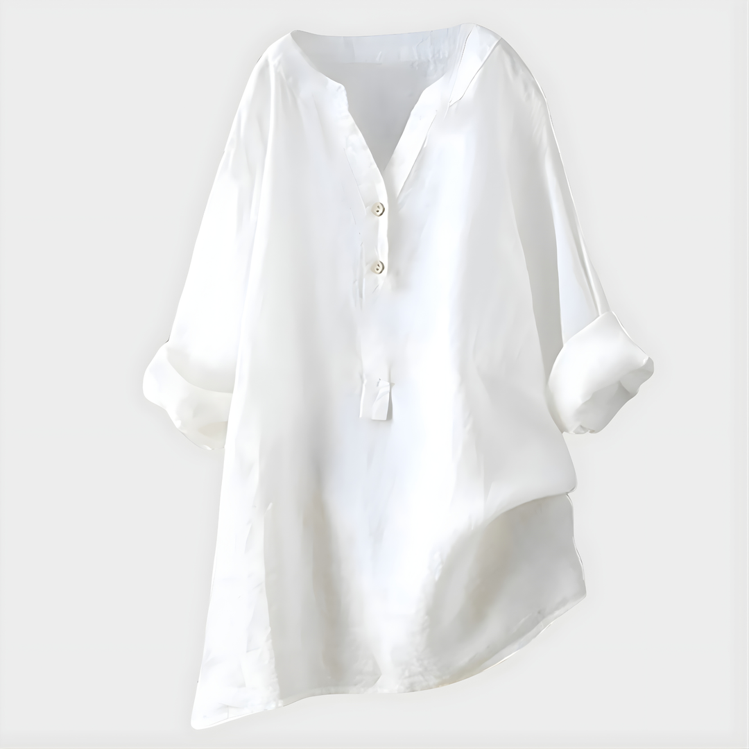 Nikki – Elegante V-Ausschnitt-Bluse aus Baumwoll-Leinen-Mix