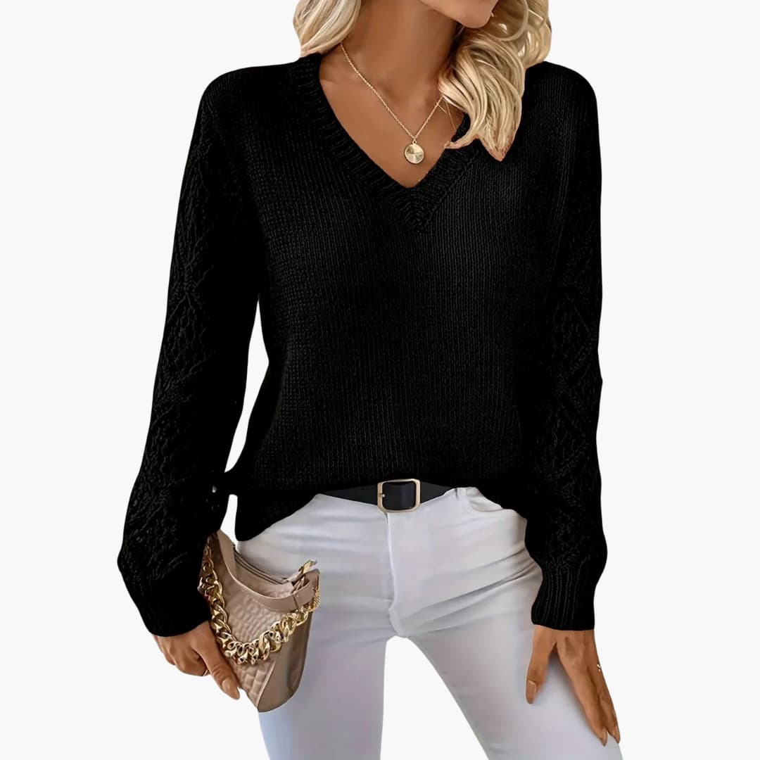 Jade | Stilvoller V-Ausschnitt-Pullover mit handgefertigten Details