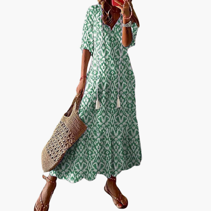 Emma | Boho Vintage Sommerkleid mit V-Ausschnitt