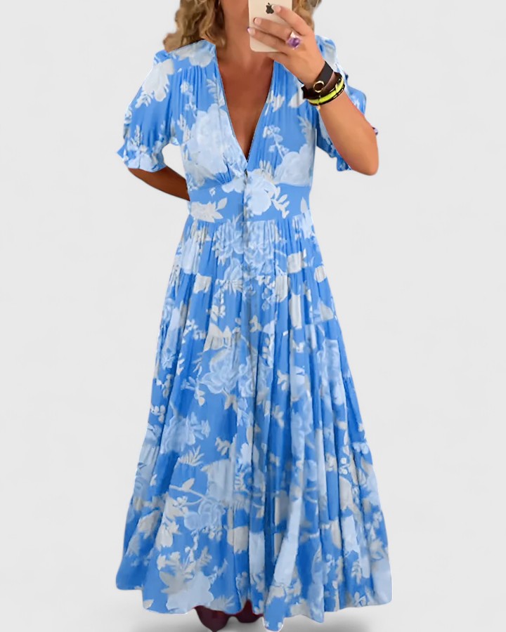 Cherry – Elegantes florales V-Ausschnitt-Kleid