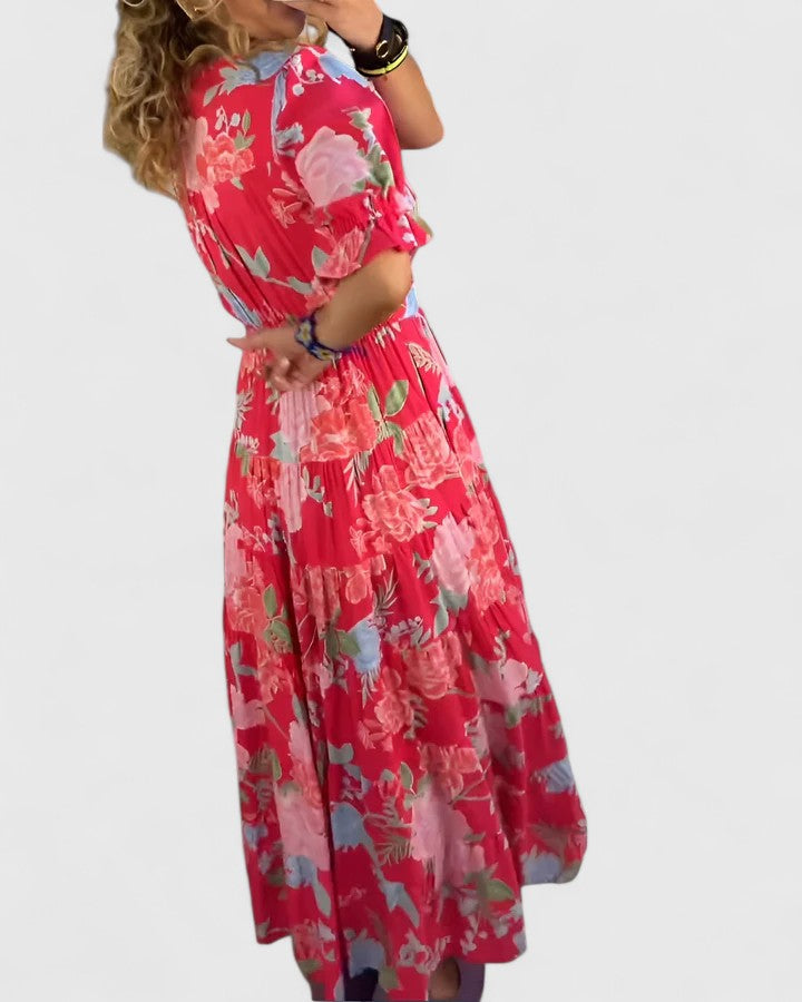 Cherry – Elegantes florales V-Ausschnitt-Kleid