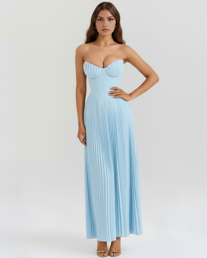 Sammie – Maxikleid mit Falten in Ozeanblau
