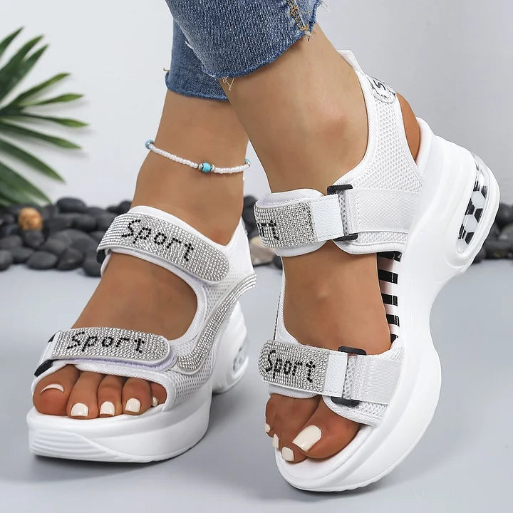 Riane - Orthopädische Plateau-Sandalen mit Kristalldetails