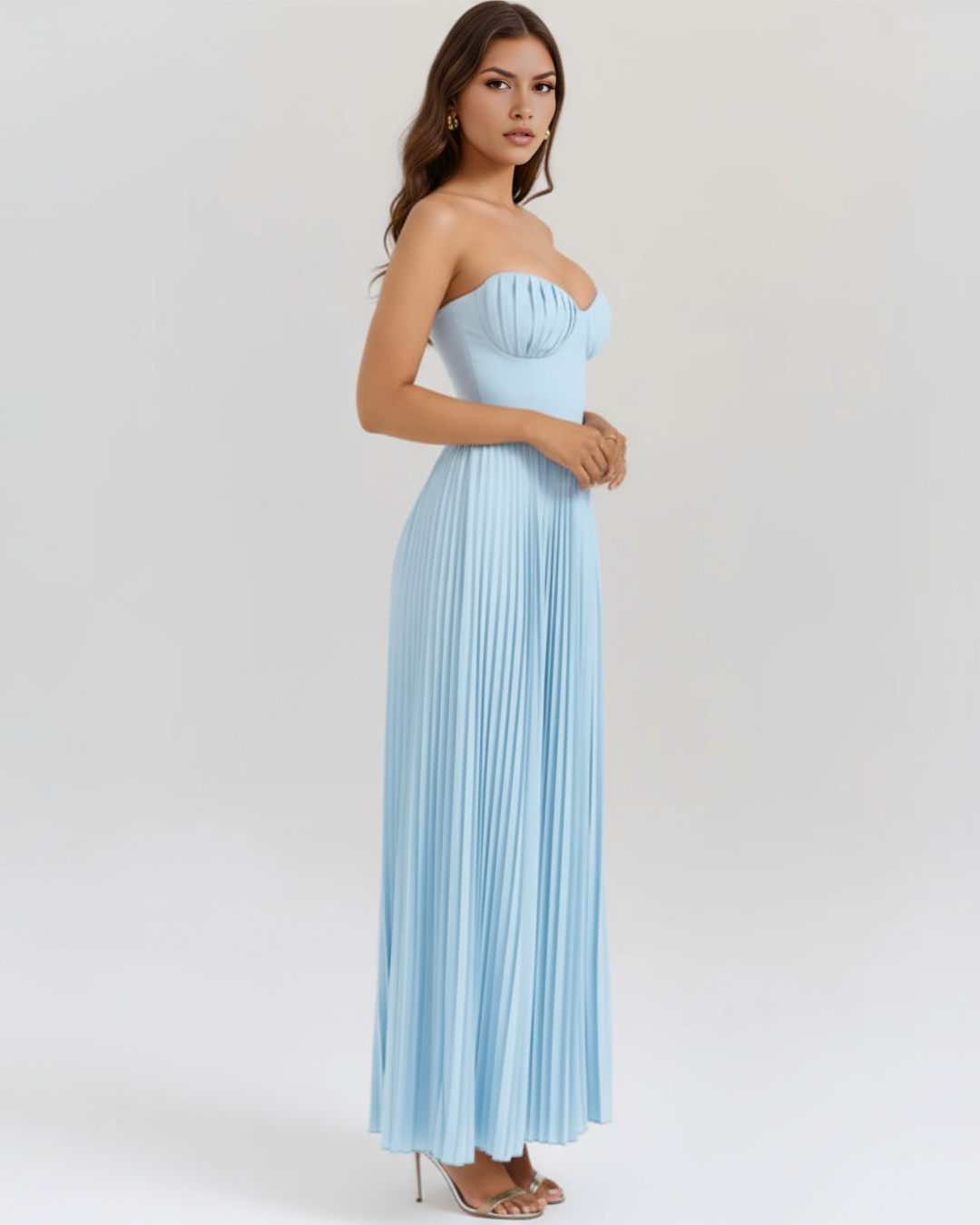 Sammie – Maxikleid mit Falten in Ozeanblau