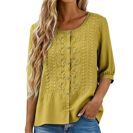 Lorrie - Bluse aus bestickter Baumwolle und Leinen