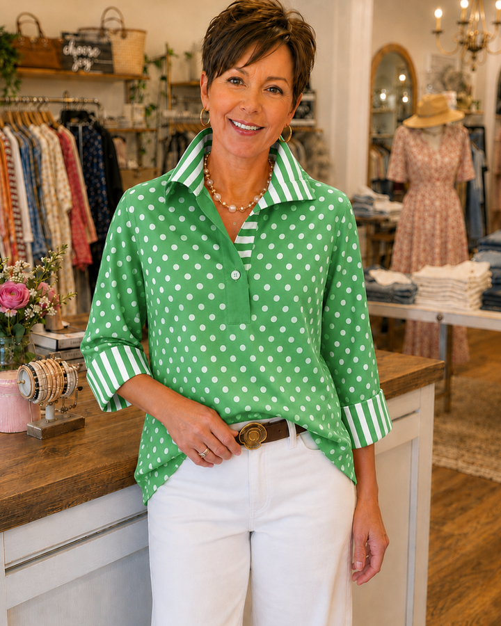Elmira - Bluse mit Punkten und Kontraststreifen