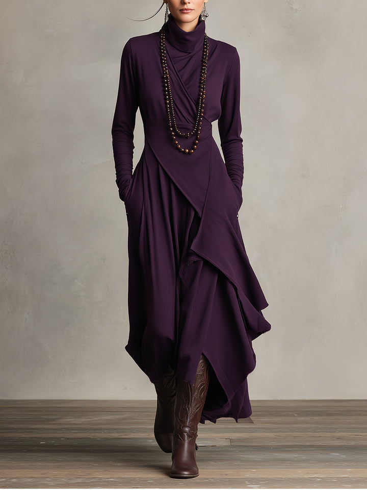 Carrie – Asymmetrisches Strick-Maxikleid mit Rollkragen