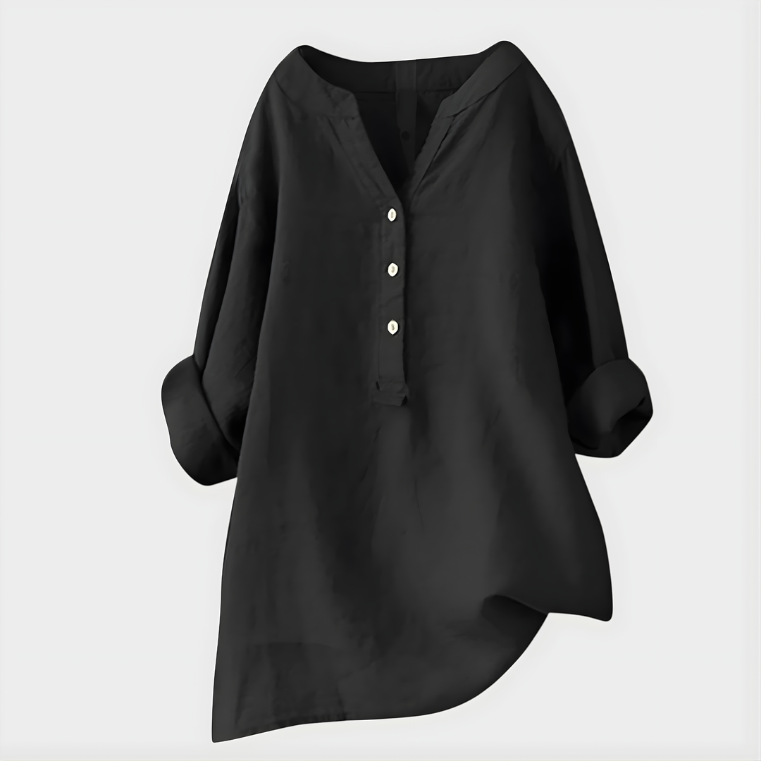 Nikki – Elegante V-Ausschnitt-Bluse aus Baumwoll-Leinen-Mix