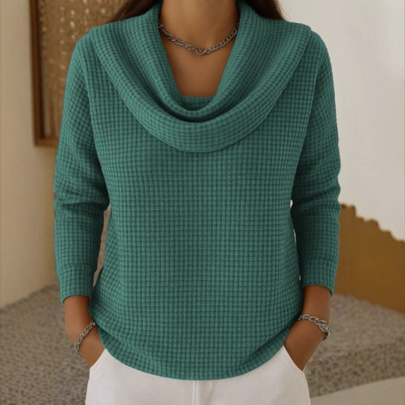 Natalia – Warmer Waffel-Pullover mit elegantem Wasserfallkragen