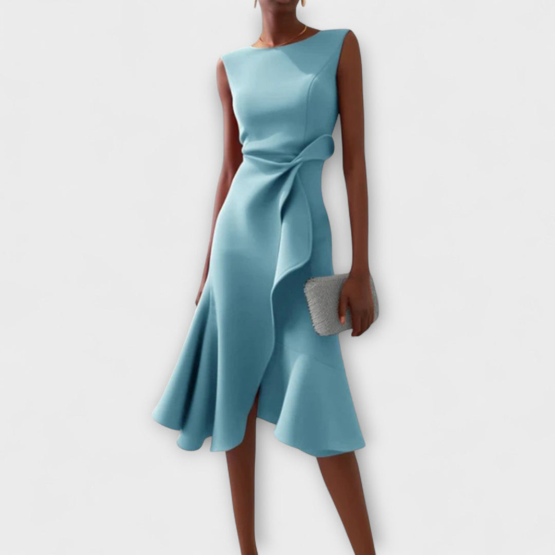 Maris – Asymmetrisches Midi-Kleid in Drapierung-Optik
