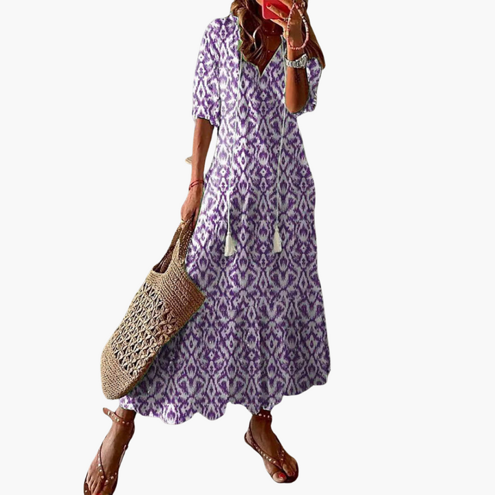 Emma | Boho Vintage Sommerkleid mit V-Ausschnitt