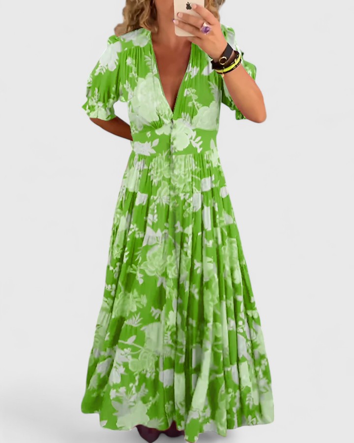 Cherry – Elegantes florales V-Ausschnitt-Kleid