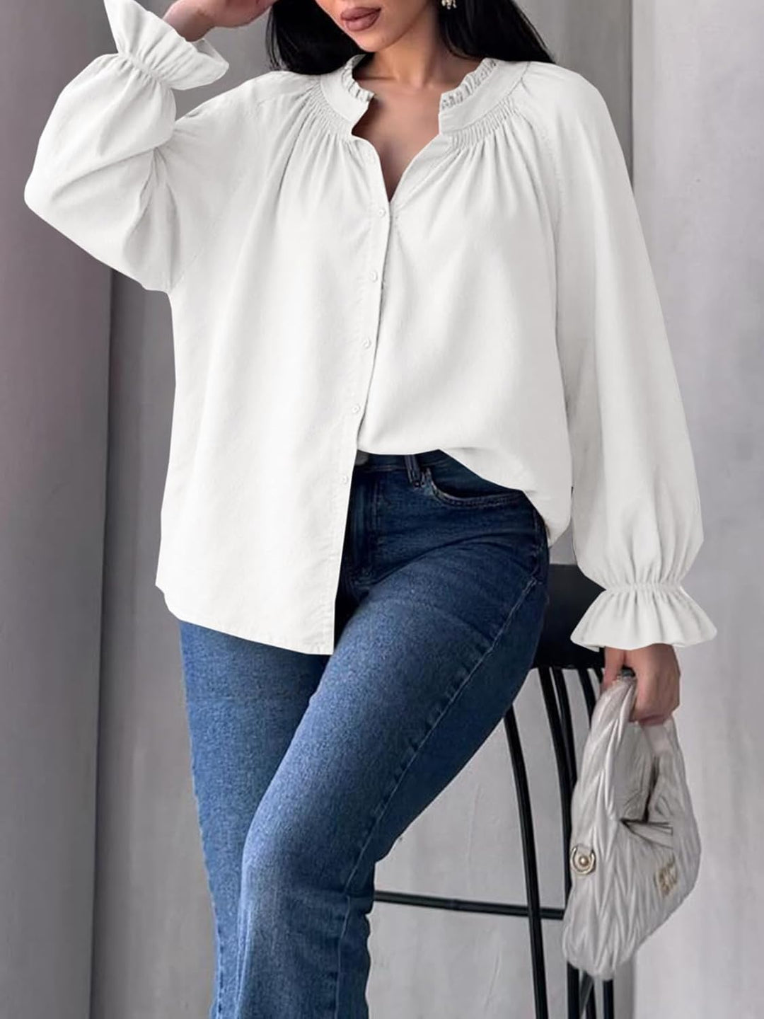 Livia – Bluse mit Puffärmeln und Knopfleiste aus Baumwolle