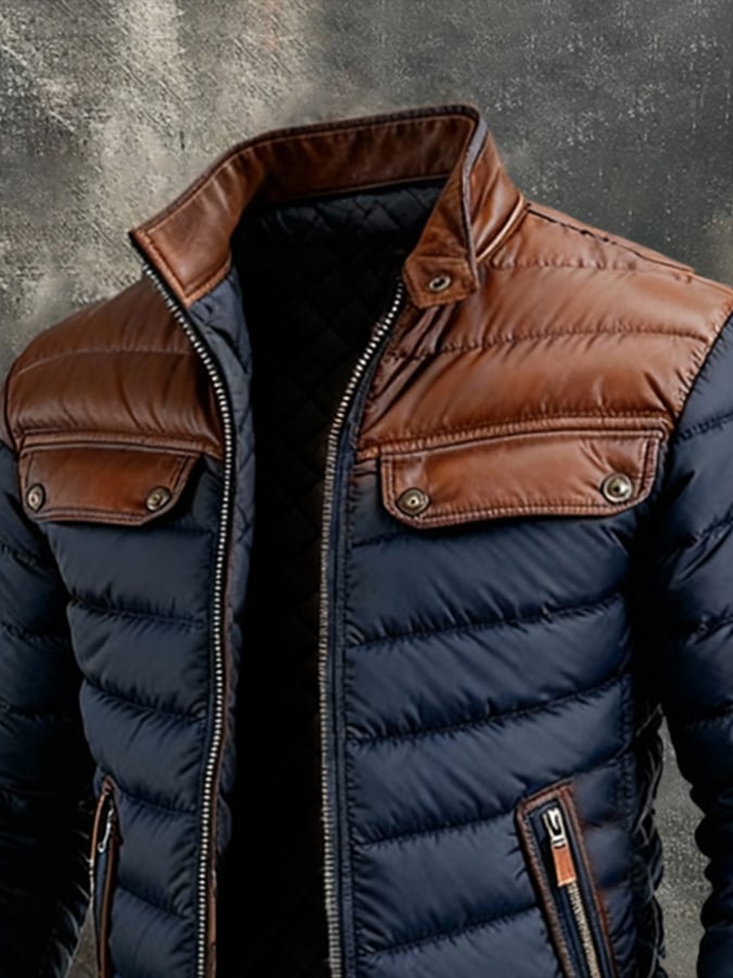 Alec – Gesteppte Jacke mit Leder-Akzenten