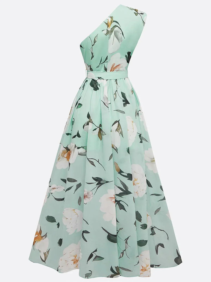 Erica - Hellgrünes Maxikleid mit Blumenmuster