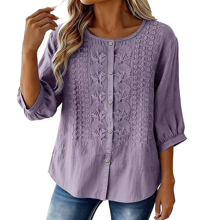 Lorrie - Bluse aus bestickter Baumwolle und Leinen