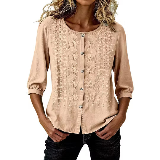 Lorrie - Bluse aus bestickter Baumwolle und Leinen
