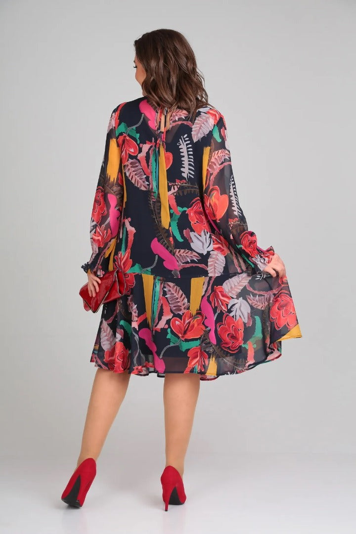Flora – Modernes Midikleid mit Blumenmuster