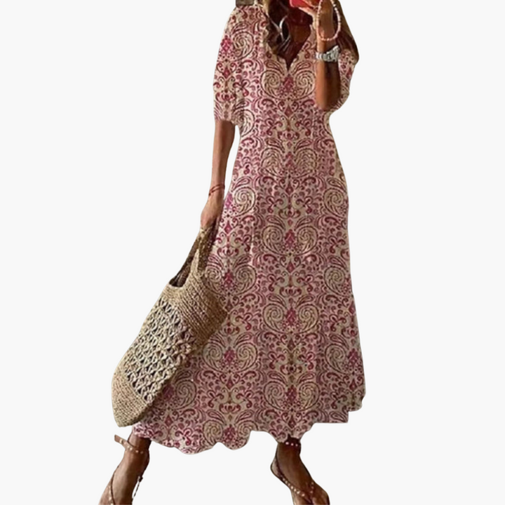 Emma | Boho Vintage Sommerkleid mit V-Ausschnitt