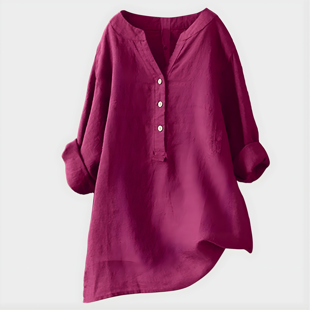 Nikki – Elegante V-Ausschnitt-Bluse aus Baumwoll-Leinen-Mix