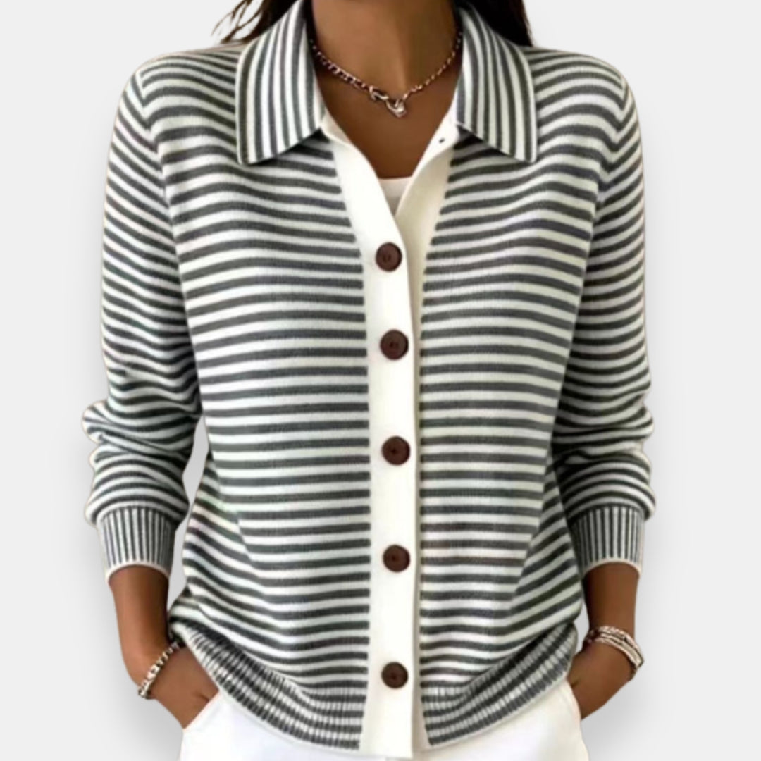 Jamie – Gestreifte Knopf-Strickjacke